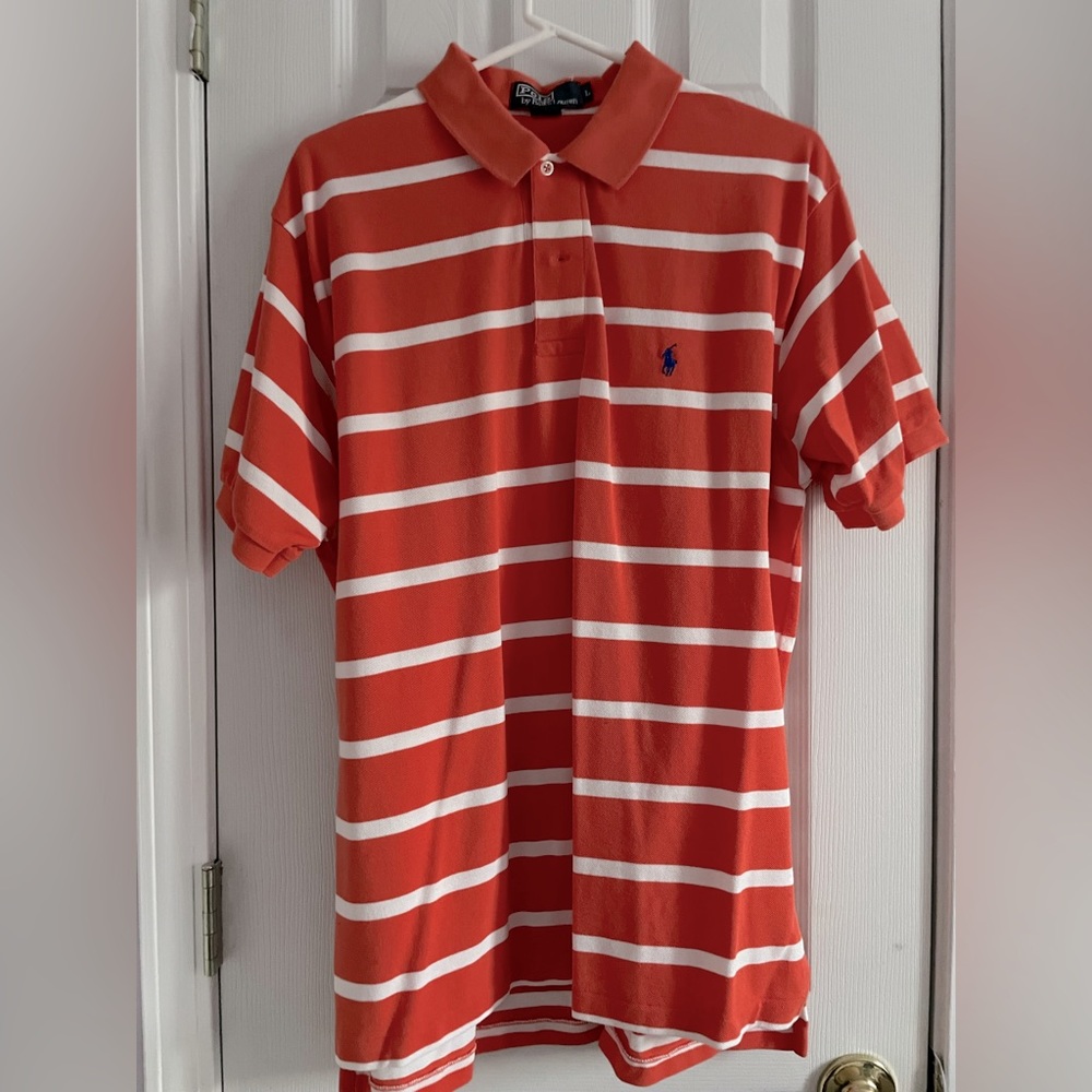 Unused L orange and white stripes Polo Ralph Lauren shirt, 100% cotton